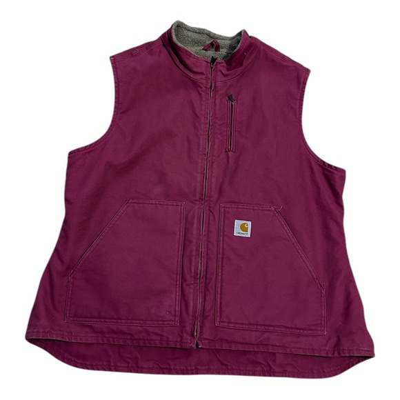 Carhartt Canvas Vest Women Size XL Sherpa Lined Zip Mauve Pink Berry WV001648 - Picture 1 of 8